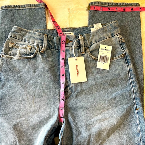 Good American Women med blue light jean high waist ,cool classic, distress Sz 8 - Picture 15 of 16